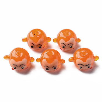 Handmade Lampwork Beads, Monkey, Orange, 14.5~15.5x18.5~19.5x10.5mm, Hole: 1.5mm