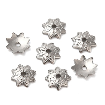304 Stainless Steel Bead Cap, Multi-Petal Flower, Stainless Steel Color, 7x7x1.5mm, Hole: 1.2mm