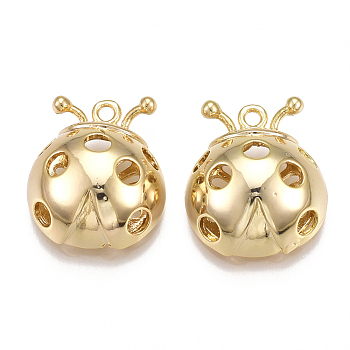 Brass Pendants, Hollow, Ladybug, Nickel Free, Real 18K Gold Plated, 20x17x8mm, Hole: 1.5mm