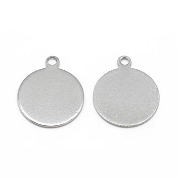 201 Stainless Steel Charms, Flat Round, Stainless Steel Color, 12.5x10x1mm, Hole: 1mm