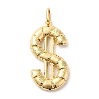 Brass Pendants, Long-Lasting Plated, Lead Free & Cadmium Free, Dollar Charm, Real 18K Gold Plated, 65.5mm, Hole: 11x7mm