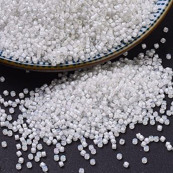 MIYUKI Delica Beads, Cylinder, Japanese Seed Beads, 11/0, (DB0066) White Lined Crystal AB, 1.3x1.6mm, Hole: 0.8mm, about 10000pcs/bag, 50g/bag
