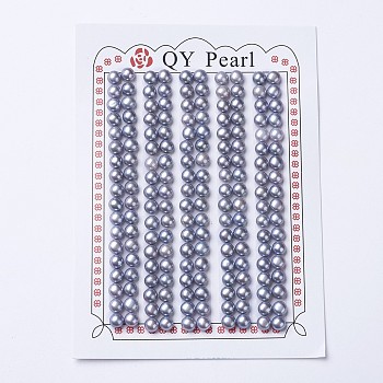 Natural Cultured Freshwater Pearl Beads, Half Drilled, Round, Slate Blue, 4.5~5x4mm, Hole: 1mm