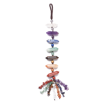 Chakra Hanging Ornament, Reiki Tumbled Gemstone Window Ornament, with Nylon Cord, Pointed Pendants, Bullet, 285mm