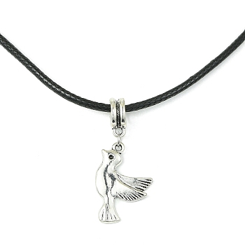 Alloy Bird Pendant Necklaces, with Imitation Leather Cords, Antique Silver, 17.20 inch(43.7cm), Pendant: 21.5x15mm