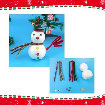 DIY Christmas Snowman Crafts, Including Picture, Chenille Sticks, Craft Eye, Iron Button Pin, Paper Stick, Foam Model, Red, 111x66mm