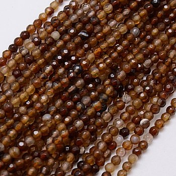 Natural Agate Beads Strands, Faceted, Dyed, Round, Coffee, 4mm, Hole: 0.5mm, about 91~93pcs/strand, 15 inch