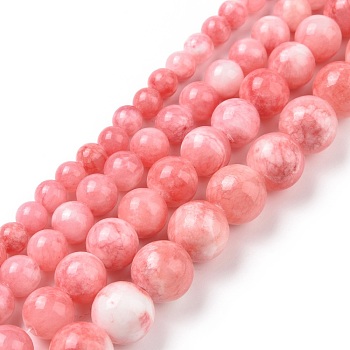 Natural Persian Jade Beads Strands, Dyed, Round, Pink, 10mm, Hole: 1mm, about 38pcs/strand, 16 inch