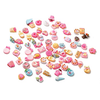 Cartoon Snack Opaque Resin Cabochons, Donut Ice Cream Lollipop, Mixed Shapes, 10.5~25x11~20.5x4~8.5mm