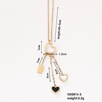 Stylish Stainless Steel & Plastic Heart Tassels Pendant Necklaces, with Cable Chain for Women Girl, Colorful, 15.75 inch(40cm)