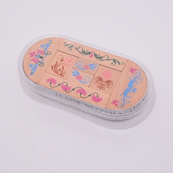 Wooden Stamps, with Rubber, Mixed Shape, Flower Pattern, 16~32x26~65x26mm, 8pcs/box