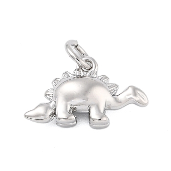 Brass Pendants, Dinosaur Charms, Rack Plating, Lead Free & Cadmium Free, Long-Lasting Plated, with Jump Ring, Platinum, 9x15.5x4.5mm, Hole: 3.4mm