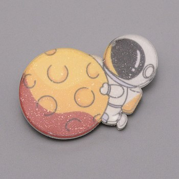 Astronaut with Planet Star Acrylic Brooch for Backpack Clothes, Orange, 29.5x46.5x10mm