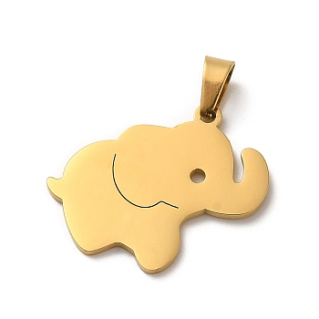 304 Stainless Steel Pendants, Laser Cut, Elephant Charm, Real 18K Gold Plated, 20x23x1mm, Hole: 5.6x3mm