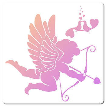 PET Plastic Drawing Painting Stencils Templates, Square, Creamy White, Angel & Fairy Pattern, 30x30cm
