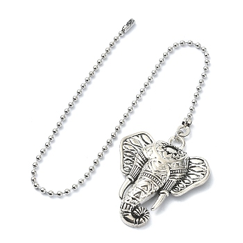 Elephant Tibetan Style Alloy Ceiling Fan Pull Chain Extenders, with Iron Chains, Antique Silver, 36.7cm