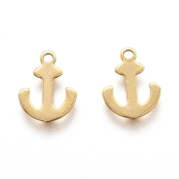 201 Stainless Steel Charms, Laser Cut, Anchor, Real 18k Gold Plated, 12x9x0.5mm, Hole: 1.4mm