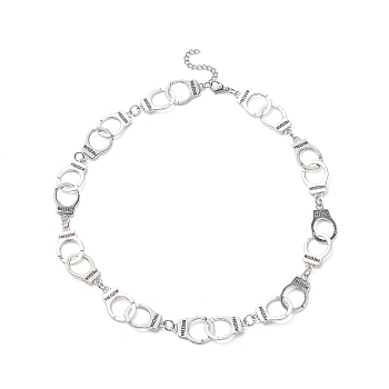 Tibetan Style Alloy Handcuff with Freedom Link Chain Necklaces for Men Women, Antique Silver & Stainless Steel Color, 17.91 inch(45.5cm)