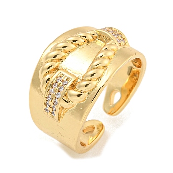 Cubic Zirconia Open Cuff Ring, Brass Finger Rings for Women, Real 16K Gold Plated, 14mm