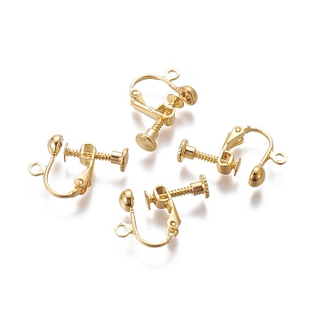 Rack Plated Brass Screw Clip-on Earring Findings, Spiral Ear Clip, Golden, 13x17x4.5mm, Hole: 1.6mm