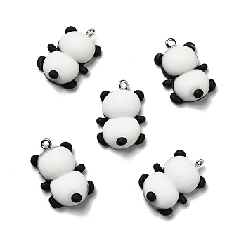 Opaque Resin Pendants, with Platinum Tone Iron Loops, Panda Back, White, 24.5x17x6.5mm, Hole: 2mm