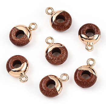 Synthetic Goldstone Flat Round/Donut Charms, with Rack Plating Golden Tone Brass Loops, 14x10mm