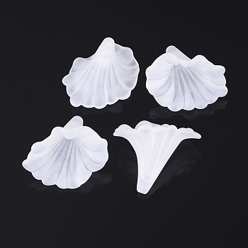 Transparent White Color Frosted Acrylic Flower Beads, Calla Lily, Dyed, White, 1-5/8x1-1/4x1-3/8 inch(40.5x33x35mm), Hole: 3mm