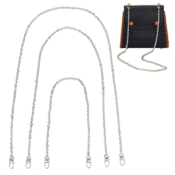 WADORN 3Pcs 3 Style Iron Cable Chain Bag Shoulder Straps, with Alloy Swivel Clasp, for Bag Replacement Accessories, Platinum, 60.5~120cm, 1pc/style