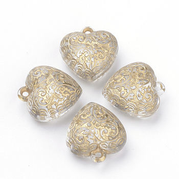 Plating Transparent Acrylic Pendants, Golden Metal Enlaced, Heart, Clear, 22x20x11mm, Hole: 1.5mm
