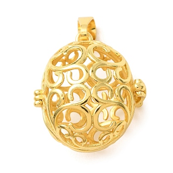 Brass Cage Pendants, Filigree Oval Charms, Rack Plating, Golden, 26.5x23.5x18mm, Hole: 8x4.5mm