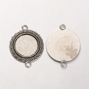 Tibetan Style Alloy Flat Round Cabochon Connector Bezel Settings, Cadmium Free & Lead Free, Antique Silver, Tray: 20mm, 37x29x2mm, Hole: 3mm