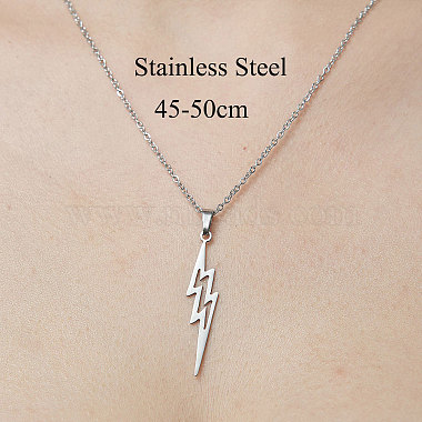 201 Stainless Steel Hollow Lightning Bolt Pendant Necklace(NJEW-OY001-80)-3
