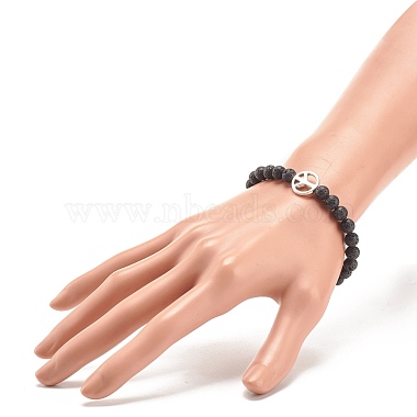 Natural Lava Rock Stretch Bracelet with Alloy Peace Sign Beaded(BJEW-JB08309-05)-3