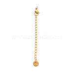 304 Stainless Steel Chain Extender, Cadmium Free & Nickel Free & Lead Free, with Clasps and Tiny Flat Round Charm, Golden, 70mm, Hole: 2.5mm(X-STAS-N088-42G)