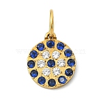 304 Stainless Steel Rhinestone Pendants, Golden, Flat Round Charm, 11.5x10x1.5mm, Hole: 5mm(STAS-A145-04H-G)