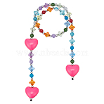 1Pc Alloy & Resin Heart Bag Charms, Beaded Keychains for Bag Embellishments, Deep Pink, 474mm(FIND-UN0010-34A)