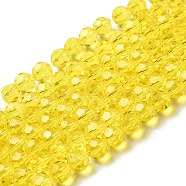 Transparent Glass Beads, Faceted(32 Facets), Round, Gold, 8mm, Hole: 1mm, about 72pcs/strand, 20.67 inch(52.5cm)(EGLA-A035-T8mm-D03)