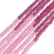 2 Colors Transparent Glass Beads Strands, Segmented Multi-color Beads, Faceted, Round, Hot Pink, 2mm, Hole: 0.5~0.6mm, about 184~211pcs/strand, 15.28~15.75 inch(38.8~40cm)(GLAA-G093-01A)