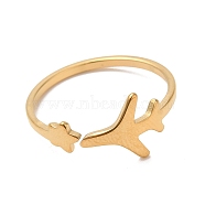 Ion Plating(IP) 304 Stainless Steel Star & Airplane Open Cuff Ring for Women, Real 18K Gold Plated, US Size 6(16.5mm)(X-RJEW-M149-12G)