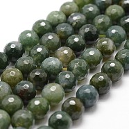 Natural Moss Agate Beads Strands, Faceted, Round, 10mm, Hole: 1mm, about 37pcs/strand, 14.9 inch~15.1 inch(X-G-D840-25-10mm)