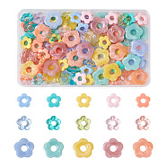 120Pcs 15 Style Transparent & Opaque Acrylic Bead Frames, Flower, Mixed Color, 19~26x20~27x3.5~5mm, Hole: 1.6mm, Inner Diameter: 6.5mm, 8pcs/style(OACR-BT0001-03)