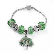 Brass European Style Bracelets, with Handmade Glass European Beads, Tibetan Style Alloy Pendants & Beads, Natural Green Aventurine Chip Beads, Tree, 7-1/2 inch(192mm)
(BJEW-JB04981-01)