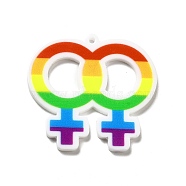 Pride Style Printed Acrylic Rainbow Pendants, Sign Pattern, 36x38.5x2.5mm, Hole: 1.6mm(SACR-B005-01D)