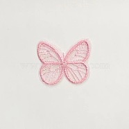 Butterfly Computerized Embroidery Organza Sew On Ornament Accessories, Appliques, Pink, 40~50mm(PW-WG89701-06)