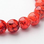 Spray Painted Glass Bead Strands, Round, Orange Red, 8mm, Hole: 1.3~1.6mm, about 100pcs/strand, 31.4 inch(X-GLAD-S075-8mm-39)