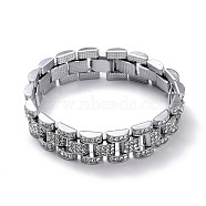 Men's Crystal Rhinestone Solid Link Chain Bracelet, Hip Hop Alloy Glass Rhinestone Chain Bracelet, Platinum, 8-3/4 inch(22.3cm)(BJEW-I297-02P)