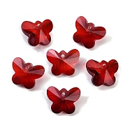 Glass Pendants, Point Back, Faceted, Butterfly Charms, Red, 14x17.5x9mm, Hole: 1.6mm(GLAA-E050-03A-01)