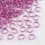 Aluminum Wire Open Jump Rings, Hot Pink, 20 Gauge, 6x0.8mm, Inner Diameter: 5mm, about 2150pcs/50g(X-ALUM-R005-0.8x6-13)