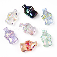 UV Plating Transparent Acrylic Beads, with Enamel, Iridescent, Soda Bottle, Mixed Color, 30x19x12.5mm, Hole: 2mm(X-PACR-N015-09)