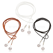 3Pcs 3 Colors Wool Cord Lariat Necklaces Set, Alloy Coin Pendant Adjustable Necklaces for Women, Mixed Color, 62.99 inch(160cm), 1Pc/color(NJEW-AN0001-27)